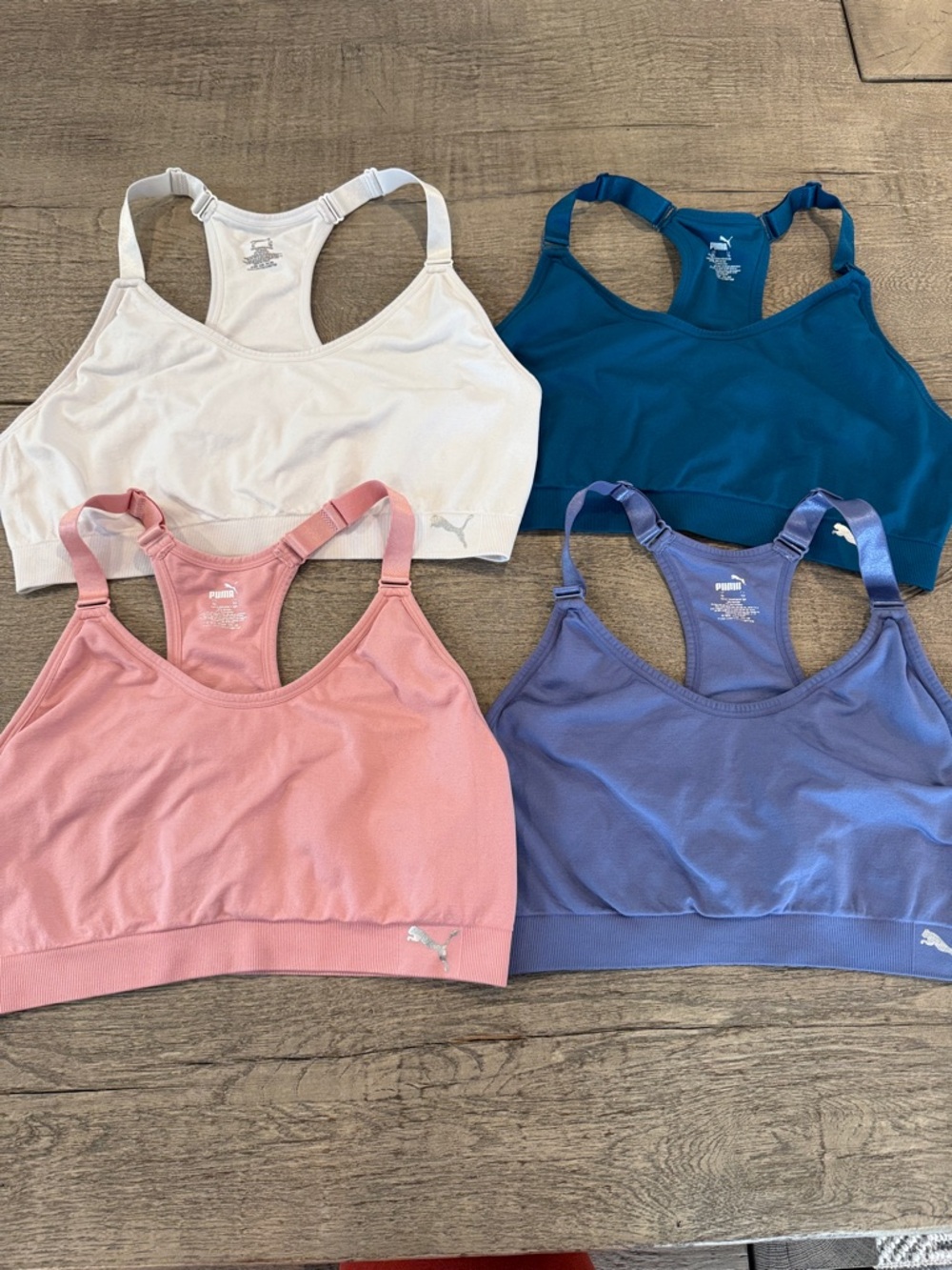 Set of 4 - Puma Racerback Sports Bras in White, Pink, Teal, Lavender